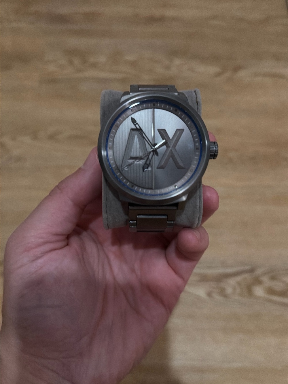 Armani Exchange Silver Men's Watch with Blue Detail